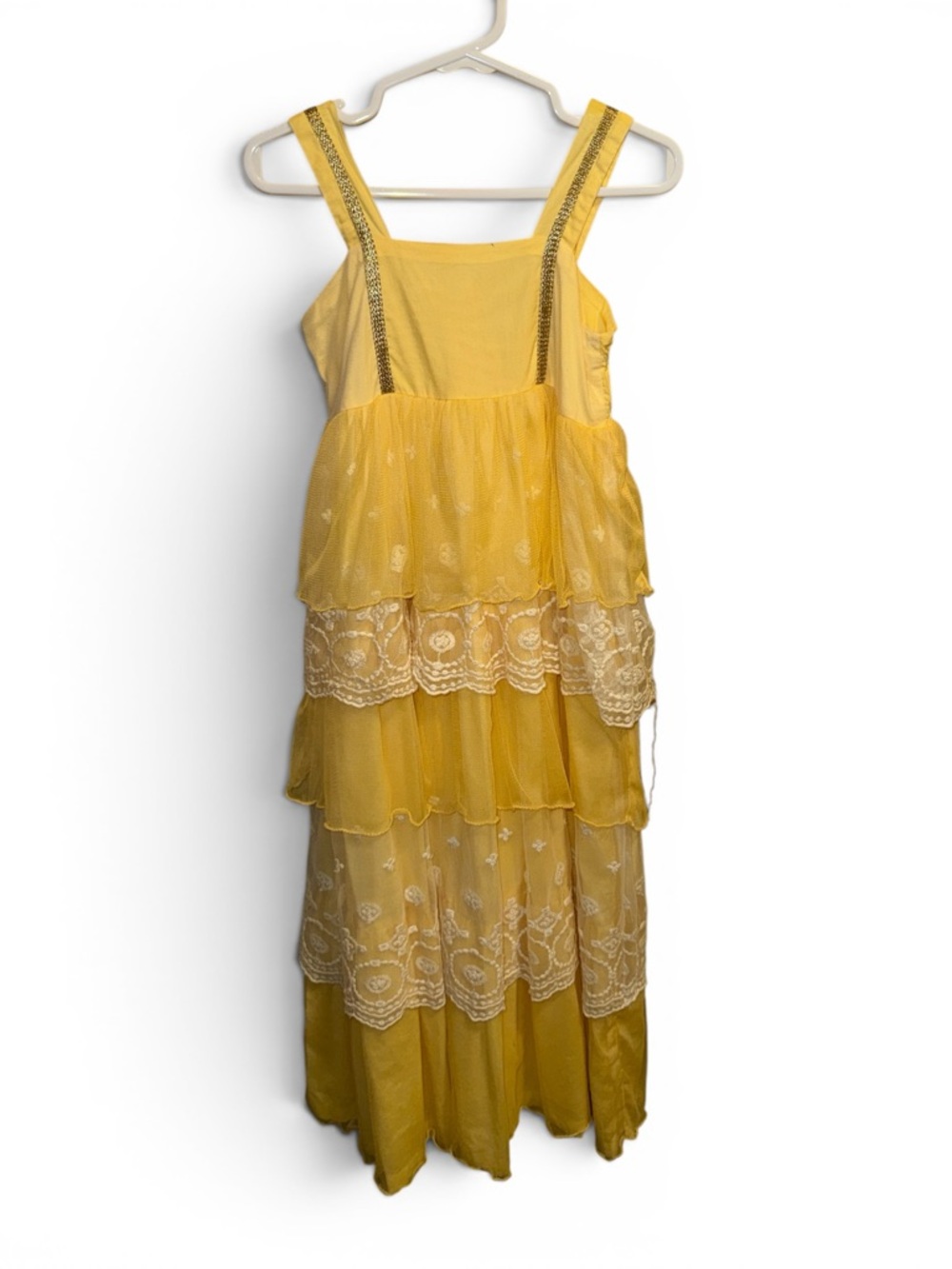 Wildling by Well Dressed Wolf - 4T Pastel Yellow Tiered Lace Maxi Dress